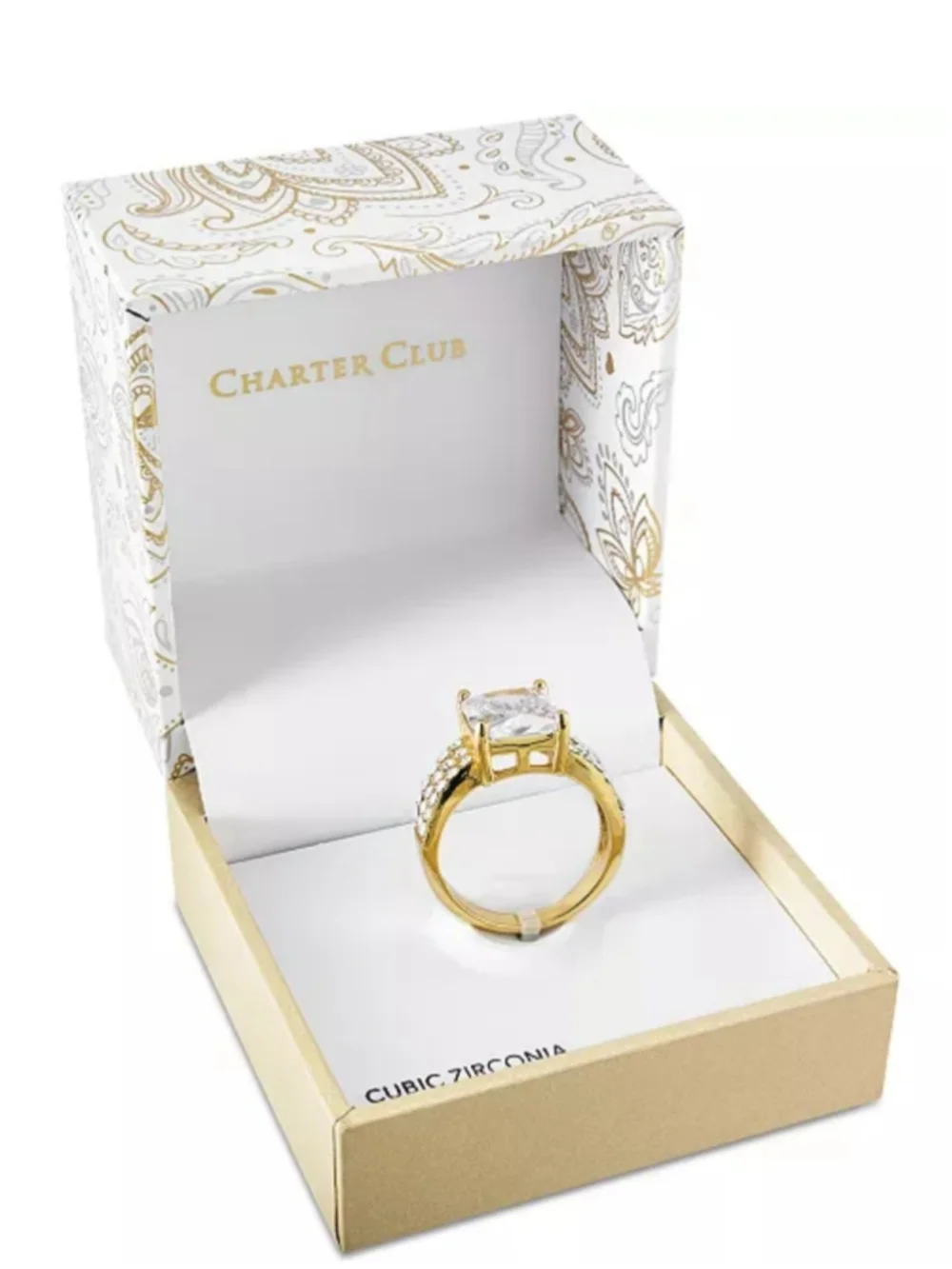 Gold Plate Emerald-Cut Crystal Triple-Row Ring Size 9